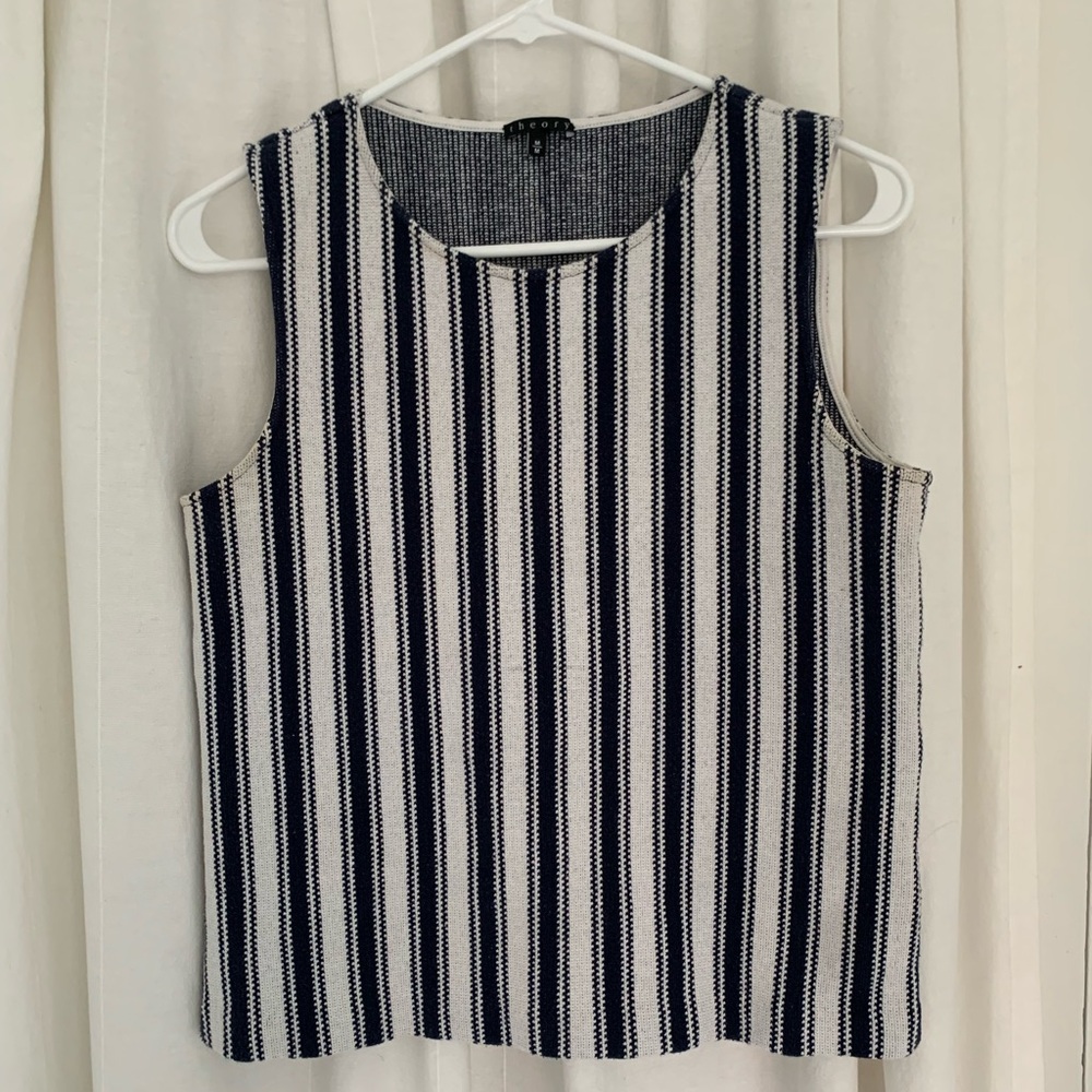Theory Striped Sleeveless Top - Navy and White
